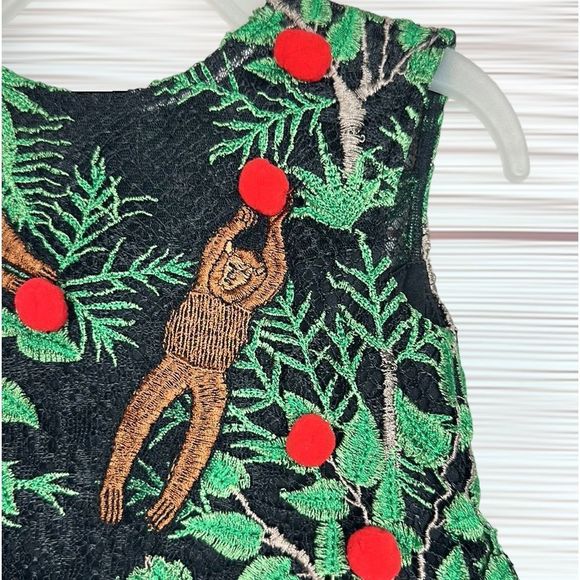 TADASHI SHOJI Kids Sleeveless Fit & Flare Lace Dress Black Green Funny Monkey 2 - Picture 3 of 13